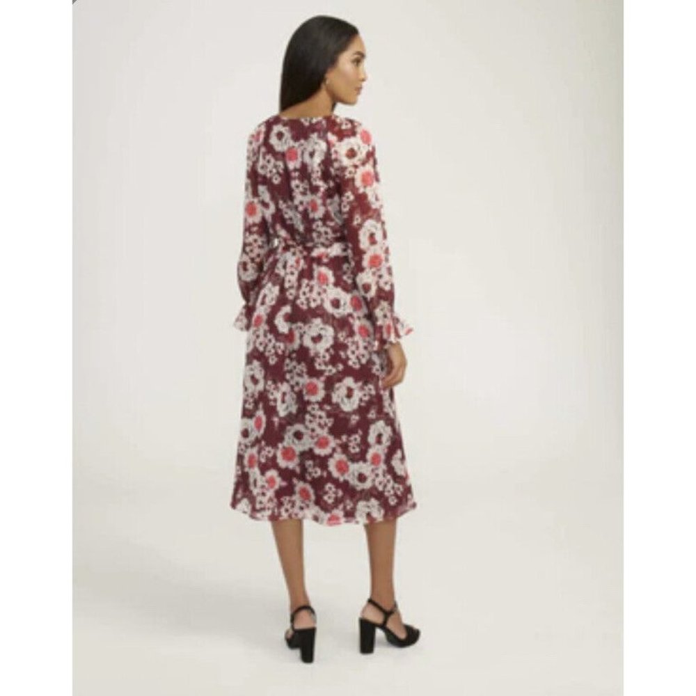 Anne Klein Floral Print Elastic Waist Dress Elderberry Combo S - Picture 2 of 6
